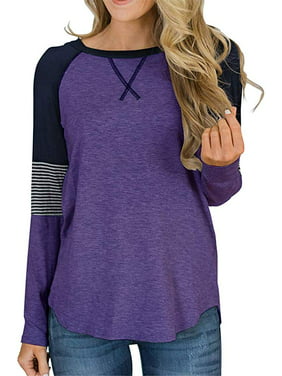 ELF QUEEN Loose Fit Comfy Womens Button Up Autumn Tunic Casual Fall Tunic Plain Henley Top Purple L